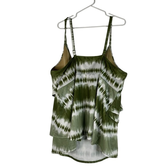 Cacique SWIM Tankini Bathing Suit Set 28 Plus Green Washy Stripes - Picture 7 of 15